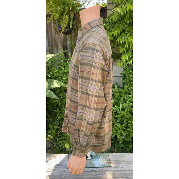 VTG Saks Fifth Avenue Flannel Mens Medium Made In USA Long Sleeve Brown/Green - Picture 5 of 8
